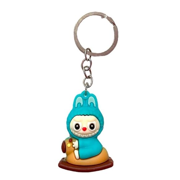 Light Blue Labubu On A  Brown Rocking Horse Keychain FLASH SALE - Picture 1 of 2
